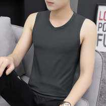2 pieces) Modal V-collar mens vest cotton summer ice silk breathable sports tight sleeveless waistband fitness
