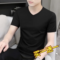 2pcs) Modal short-sleeved t-shirt mens solid color v-neck ice silk ice sense quick-drying t-shirt clothing trend brand summer