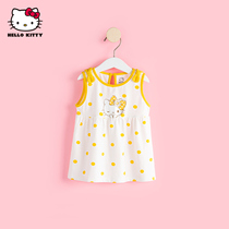 Baby clothes summer vest sleeveless top Cotton kt cat girls vest white bottom yellow dot skirt cute 1 year old 2
