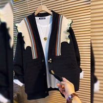 High-quality top French v-neck fungus edge stitching contrast color light luxury European jacket womens 2022 autumn and winter new