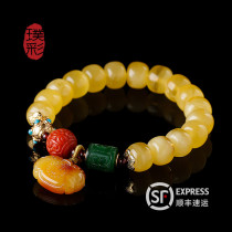  Pu Cai natural amber beeswax multi-treasure hand skewers Chanterelle yellow rough gold twisted honey bracelet South red beads accessories mens and womens models