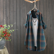 2021 spring new casual plaid shirt womens long loose Korean cotton shirt long sleeve top womens clothing