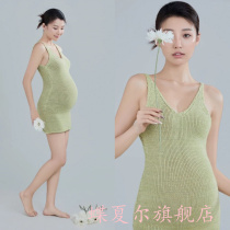 Pregnant women fresh knitted suspenders one-piece skirt photo studio pregnant women art photo photography clothing pregnant mommy photo clothes