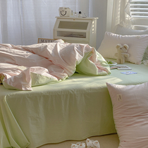 (Deer) Coloured ins Ins Wind Pure Cotton Color Weave Washed Cotton Four Pieces Full Cotton Bunk Three Sets Nets Red Bed Goods