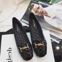 Hong Kong single shoes women 2021 Spring and Autumn New Korean version of Joker shallow soft bottom womens shoes square head flat set foot Bean shoes