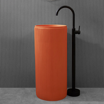  Kingslai nordic orange red column basin washbasin one-piece column basin bathroom high-end column washbasin round