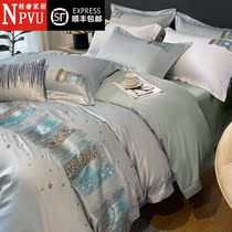 NPVU pure cotton embroidery with four sets of 100 full cotton linen quilt cover upscale European-style bed goods high-end light lavish bed