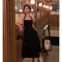 2022 New Spring Costume Niche Design Long Dress Code Style Retro Superior Sense Temperament Black Tandem Dress Children Summer