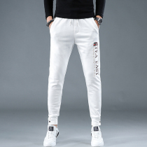 High-end Tide Brand 2021 Spring and Autumn New Pants Mens Cotton Sweatpants Slim Feet Casual Pants White Sweatpants