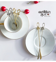 Japan imported stainless steel bow ribbon coffee spoon dessert fork mixing rod European afternoon tea tableware