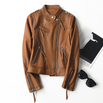 Leather leather clothing female Haining 2021 autumn and winter new small sheep skinny short Korean motorcycle jacket coat tide