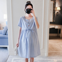 Maternity summer dress top Western fashion style belt loose maternity dress 2021 summer maternity dress tide mom