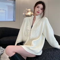  AE6604 cardigan knitted jacket womens spring and autumn outer match American retro embroidery thin vintage long-sleeved sweater