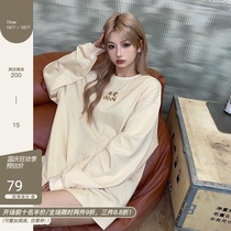 AE6604 American Street T-shirt long sleeve womens summer thin loose solid color round neck cotton casual base top
