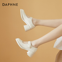 Daphne high heel Mary Jane shoes womens shoes summer coarse heel middle heel white soft bottom autumn one word with autumn and winter single shoes