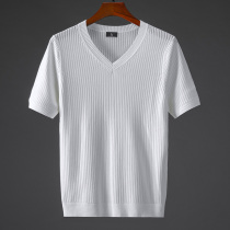 Summer hollow ice silk thin breathable V-neck knitted short-sleeved mens youth handsome half-sleeve T-shirt sweater top tide A