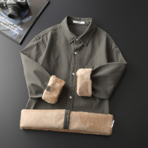 Plus velvet padded cotton shirt men long sleeve warm winter backing shirt shirt shirt shirt cotton mens coat E