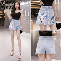 ins super hot denim shorts womens summer new 2021 Korean version loose thin high waist perforated hot pants trend