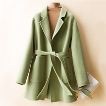 21 spring and autumn new 100 wool coat small suit Hepburn style double-sided cashmere coat womens short suit collar