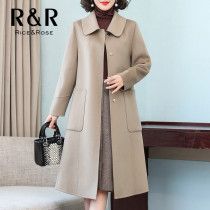 High-end double-sided cashmere coat womens long size 2021 new autumn and winter old mother woolen coat