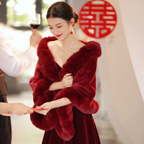 Wedding shawl Cape hair shawl womens coat winter bride wedding wedding autumn winter cheongsam toast dress red