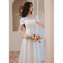 2021 new womens evening dress banquet light luxury niche high-end French party can usually wear a license white dress summer