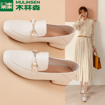 Mullinson single shoes women 2021 Spring and Autumn new shoes British style middle heel thick heel shoes white loafers women