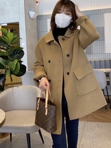 High-end double-sided cashmere coat womens autumn and winter 2021 new small loose temperament camel wool coat