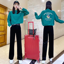 European station 2021 new sports leisure suit women Spring and Autumn fashion wide leg pants sweater loose two-piece tide