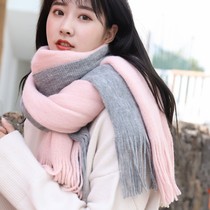 Scarf female winter Korean version of versatile double-sided color shawl student male long thick warm collar autumn and winter