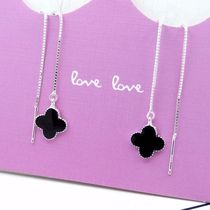 999 sterling silver Clover ear line long Korean version of cute hypoallergenic earring stud earring jewelry Net Red