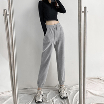 2021 Spring and Autumn New Sweatpants Summer High Waist Casual Gray Sweatpants Womens Loose Bundle Feet Tide ins