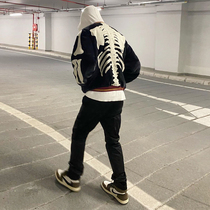 MKSZY Autumn and Winter autonomous Hirata Kazuhiro style embroidered velvet baseball jacket Jacket Kapital skeleton