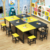 Kindergarten table Rectangular library table and chair Training institution classroom Art classroom with student color combination
