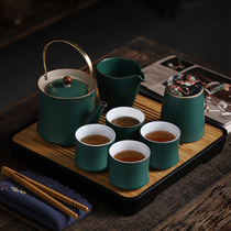 Kung Fu tea set Large capacity teapot teacup Home office ceramic simple water storage tea tray set gift box