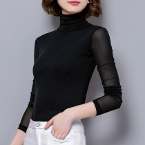 Brand high end mesh top stretch stretch thin high neck base shirt women long sleeve autumn tight Joker T-shirt