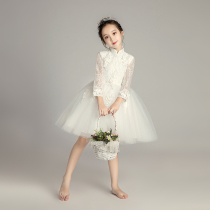 Girls white princess dress childrens evening dress long sleeve flower girl wedding girl dress dress puffy gauze autumn