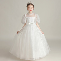 Girl white princess dress flower girl puffy gauze childrens evening dress little girl host piano costume