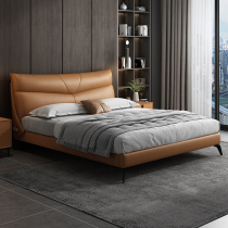 Far-out furniture Italian style light lavish genuine leather bed modern minimalist wedding headbed Bull Leather 1 8 m Double beds Soft bunk beds