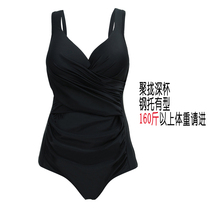 Foreign trade plus size retro swimsuit womens big breasts gather steel support black slim sports hot spring triangle one-piece swimsuit