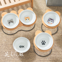 High Foot Cat Ear Ceramic Cat Bowl Cat Food Basin Protection Cervical cat Mill Bowl Cat Bowl double Bowl Dog Bowl Rack Pitched Pet Bowl
