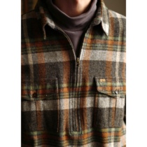 U Sage FW22 (USAGE) Pullover Zip Shirt retro-hunting zip-lattice shirt