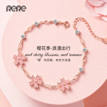 Cherry blossom sterling silver bracelet girl summer cold wind natural simple niche hand ornaments birthday gift to girlfriend