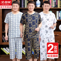 Dad cotton silk pajamas men summer thin 2021 new middle-aged and elderly mens home clothing short sleeve cardigan suit