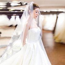 French bandeau satin light wedding dress female 2021 new forest Hepburn bride trailing thin simple super fairy