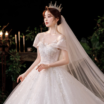 One shoulder main wedding dress 2021 New French temperament bride senior main yarn Palace Princess wind tail light summer
