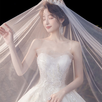 French light wedding dress 2021 New temperament trapling small bride main gauze starry sky high end luxury dress