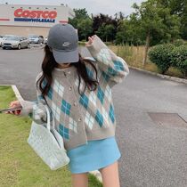 Retro Lingge sweater coat womens cardigan loose wear lazy autumn sweater long sleeve top 2021