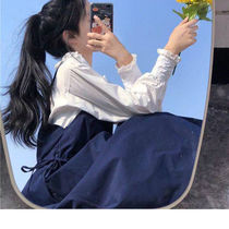 Autumn suit female students Korean version of loose doll collar long sleeve shirt strap dress two