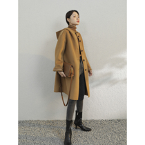 Camel double-sided cashmere coat womens long high-end 2021 New hooded cloak wool jacket small man